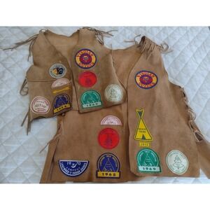 Vtg 60s 70s YMCA Indian Guides Suede Fringe Vest Pair Apollo 17 NASA Lakewood